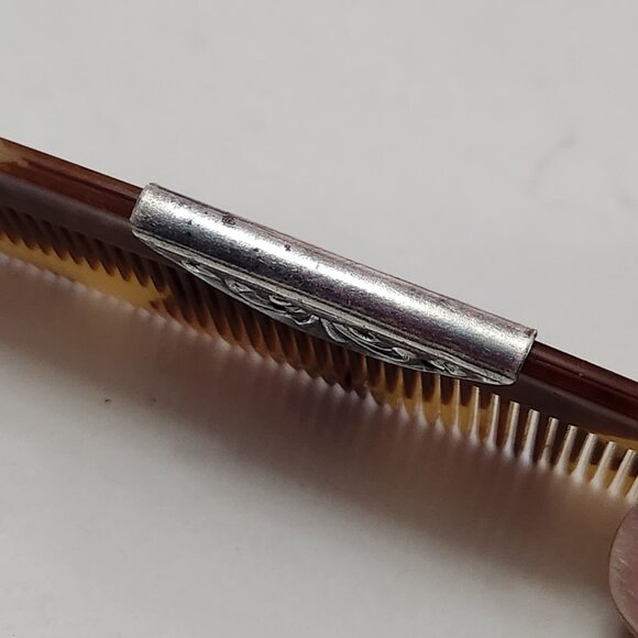 Hans Jensen Denmark Repousse Tortoise Shell Comb & Silver Plate Holder Danish - Picture 6 of 13